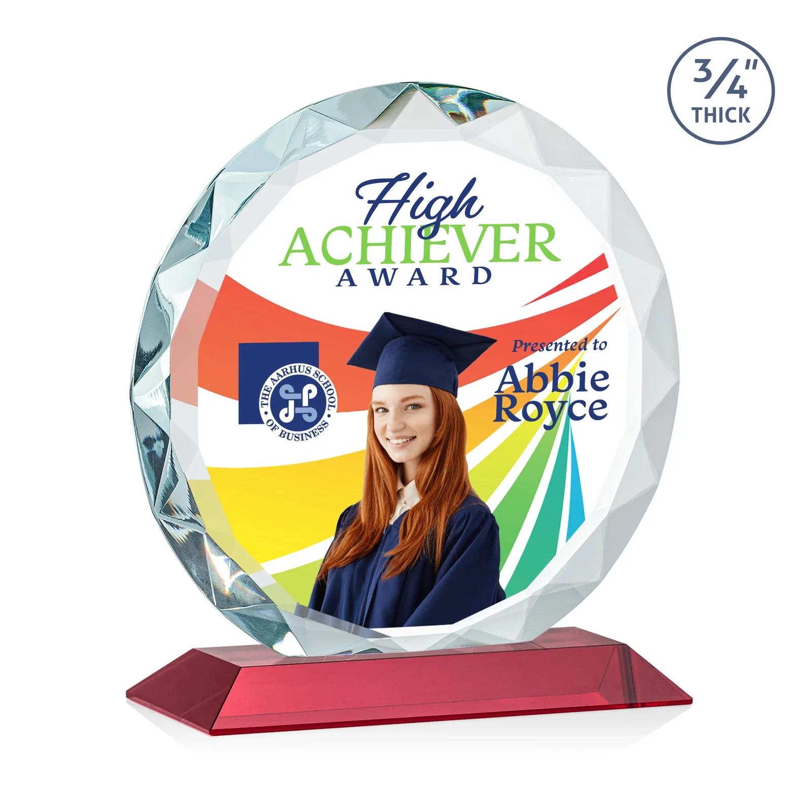 Custom engraved Starfire Crystal Award With Gemstone Facets on a Wood or Crystal Base for company anniversary events