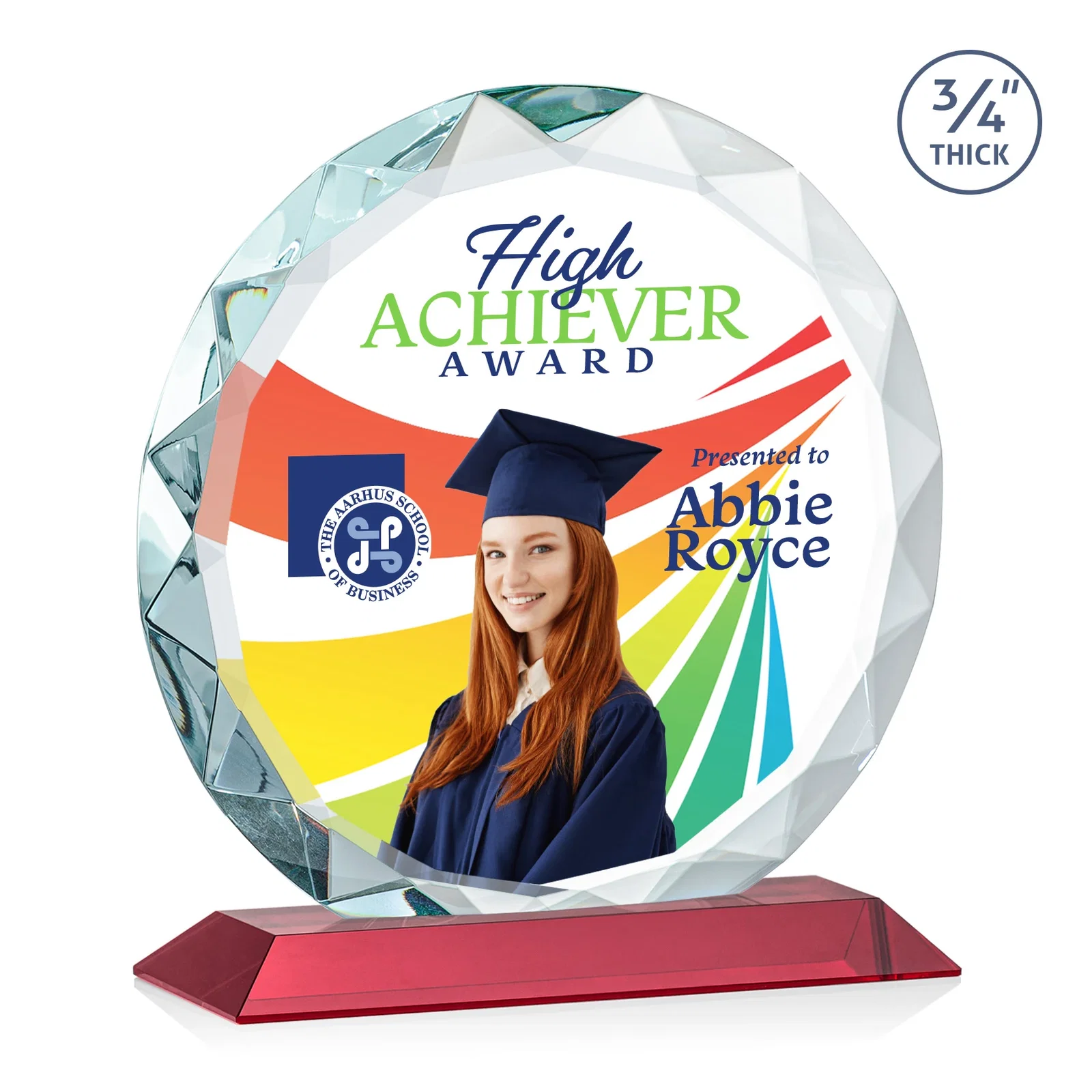 Custom Starfire Crystal Award With Gemstone Facets on a Wood or Crystal Base, with your logo for employee recognition