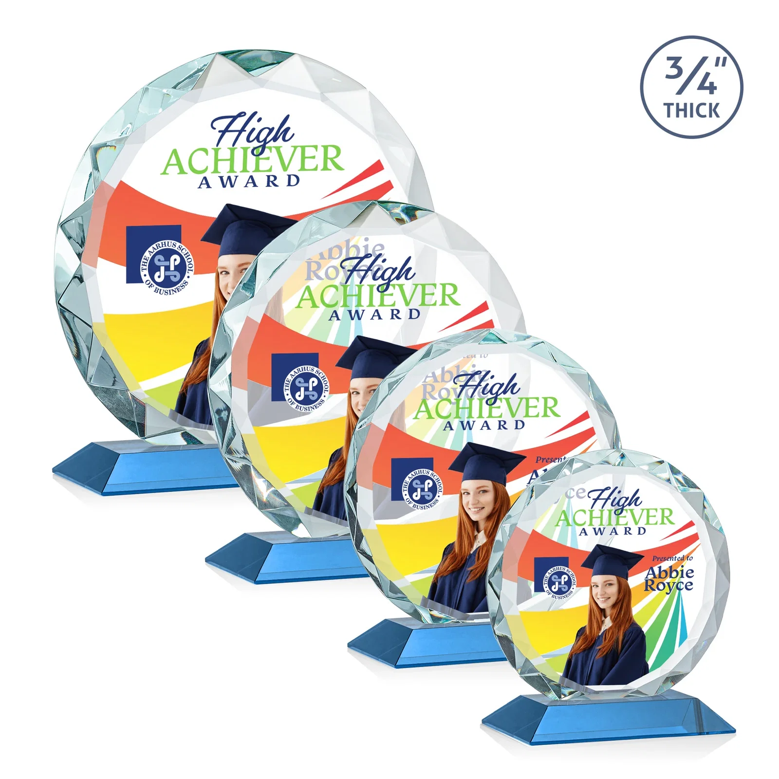 Custom Starfire Crystal Award With Gemstone Facets on a Wood or Crystal Base, with your logo for corporate award ceremonies