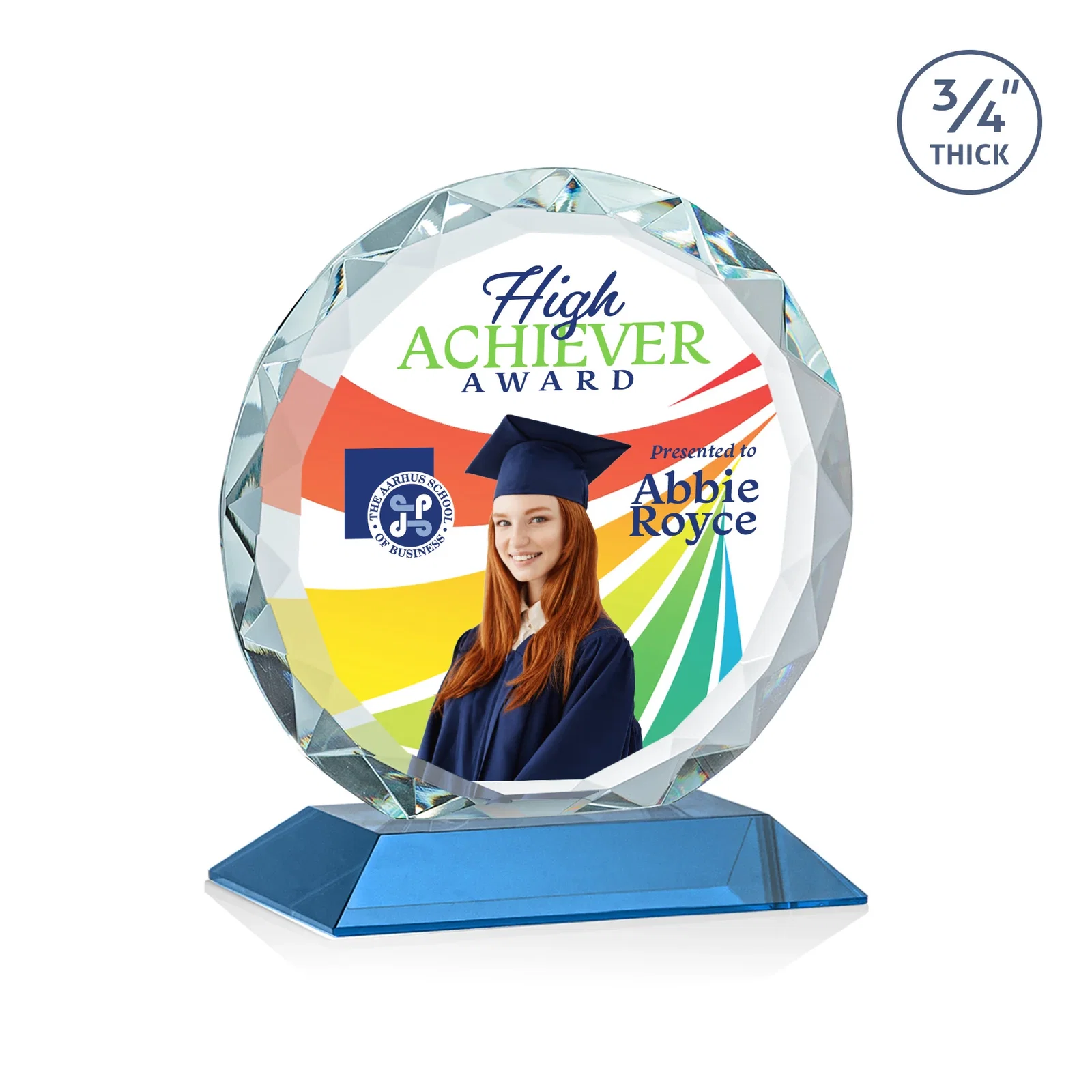 Custom Starfire Crystal Award With Gemstone Facets on a Wood or Crystal Base, with your logo for service anniversary gifts