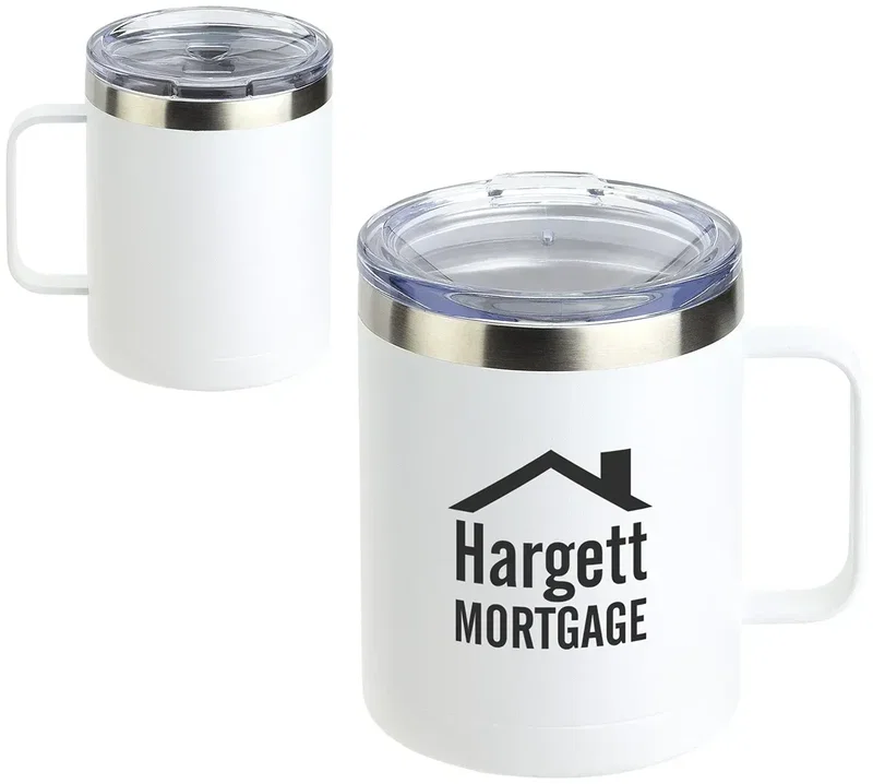 Branded Ceva insulated mug side profile showing the powder-coated finish