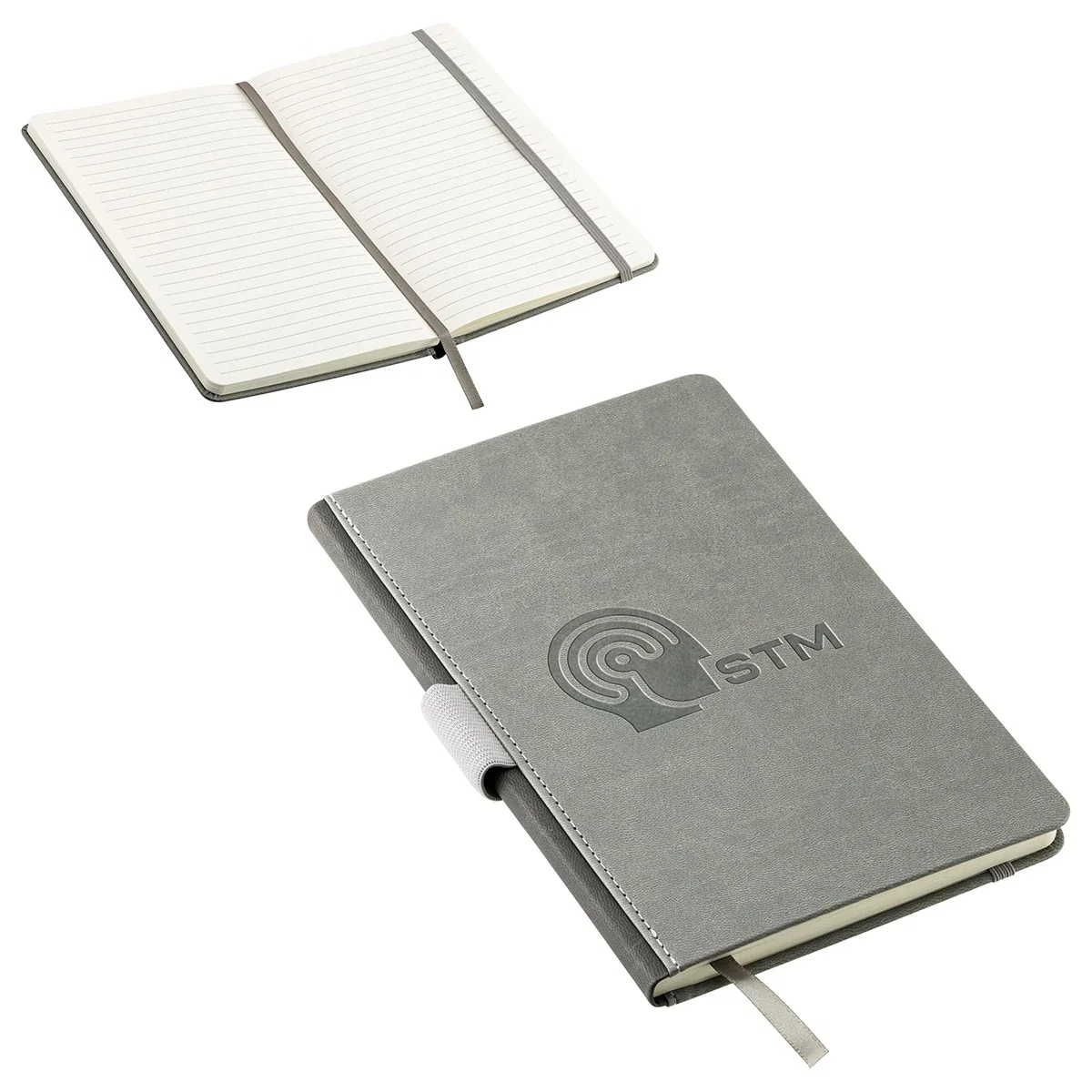 Custom Chairman Hardcover Textured Journal, front view of the branded journal with pen loop