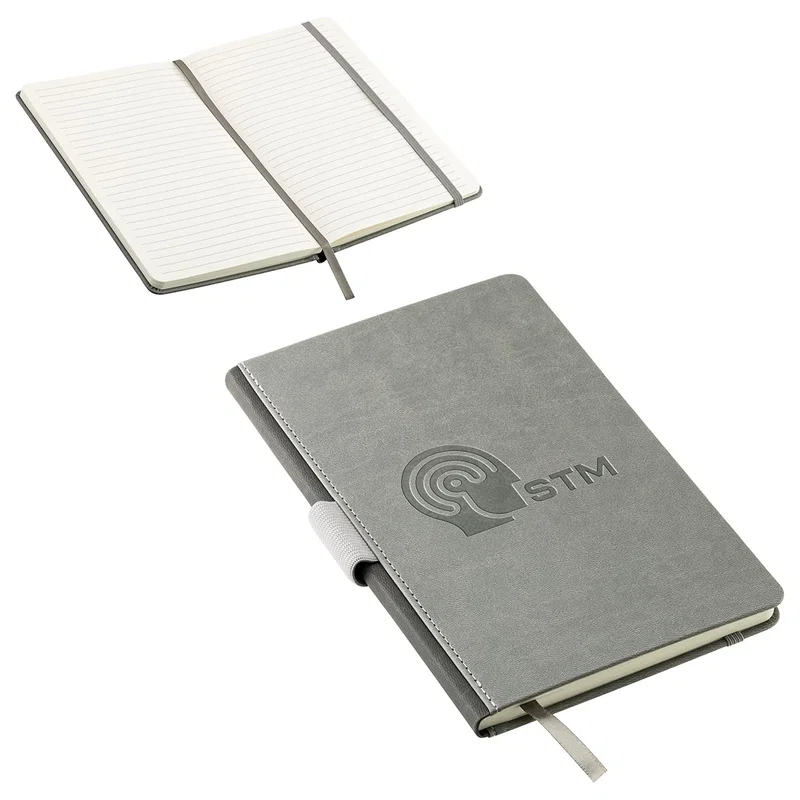 Custom Chairman Hardcover Textured Journal, front view of the branded journal with pen loop