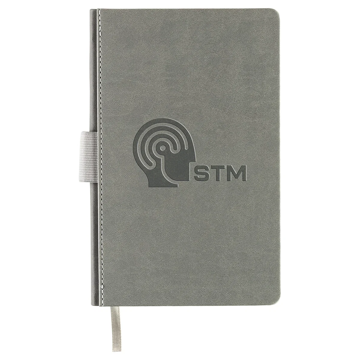 Close-up of the custom Chairman Journal's textured hardcover and pen loop