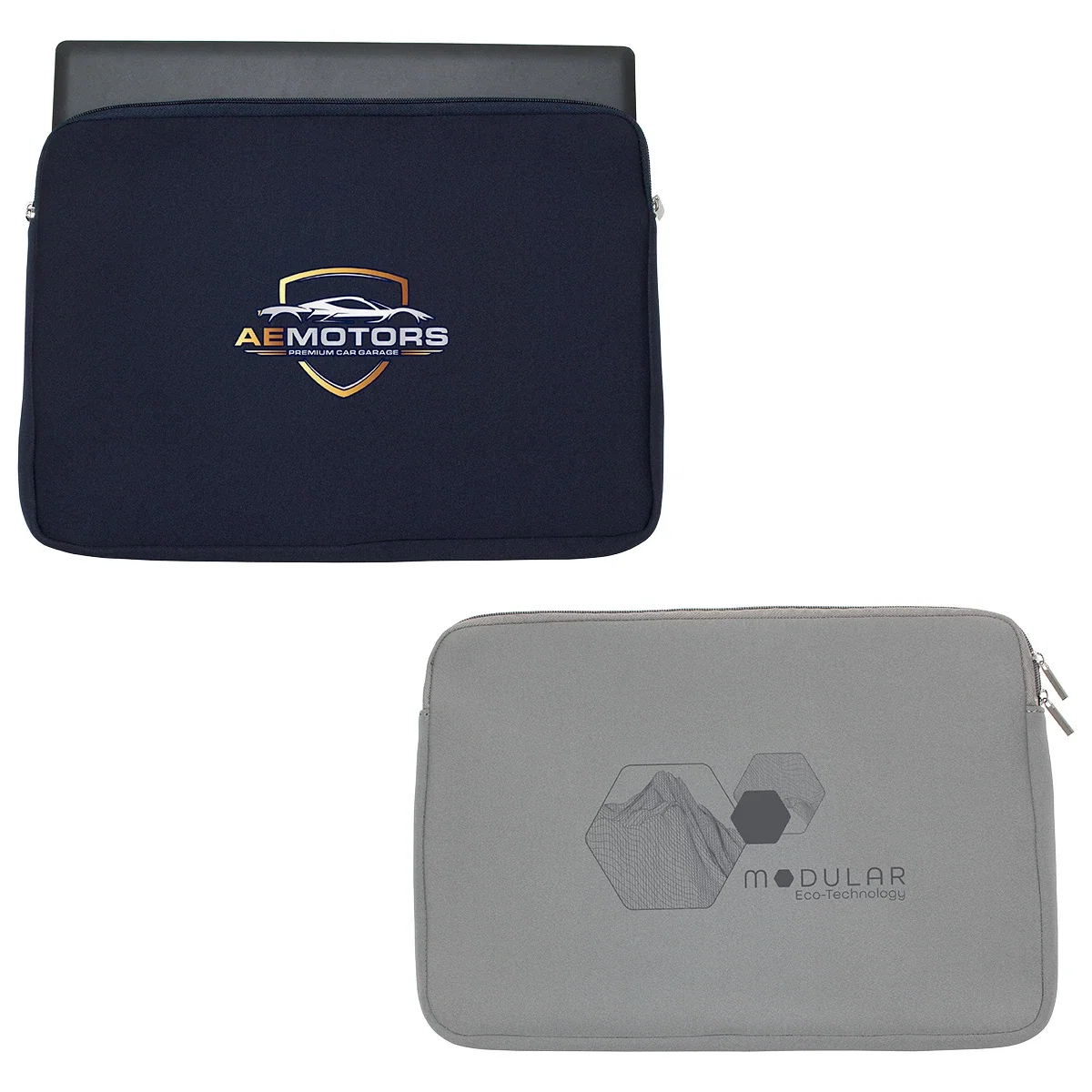 Custom Chalet Neoprene Laptop Sleeve, size comparison view of the smaller sleeve