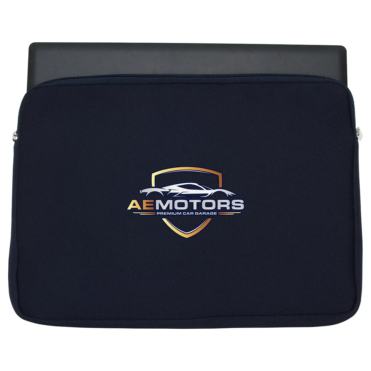 Promotional Chalet Neoprene Laptop Sleeve holding a laptop, sleeve in use