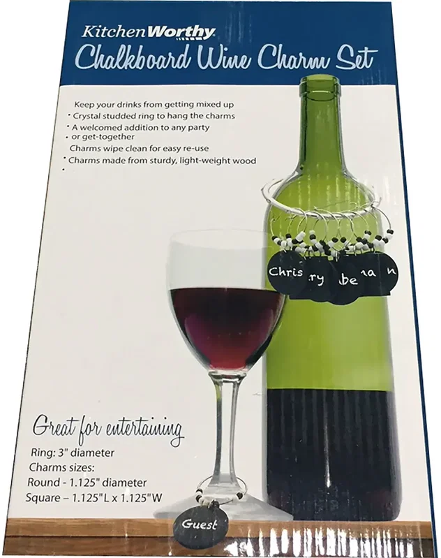 Personalized Chalkboard Wine Charms Set- 8 Charms with Chalk — view 2