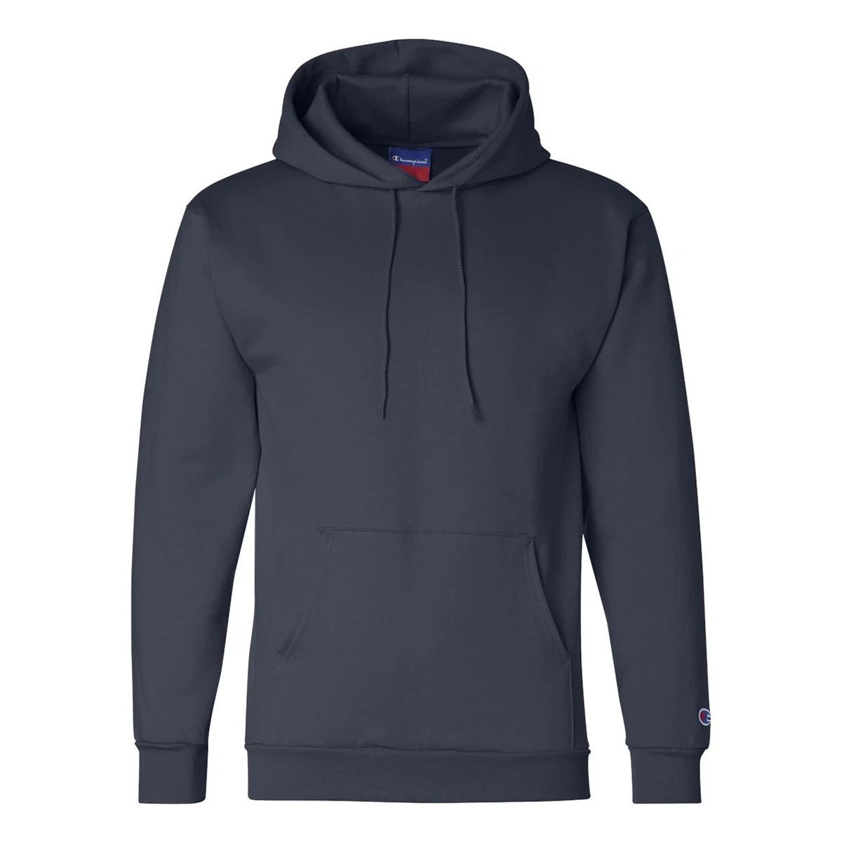 Back of the hooded sweatshirt on a plain surface