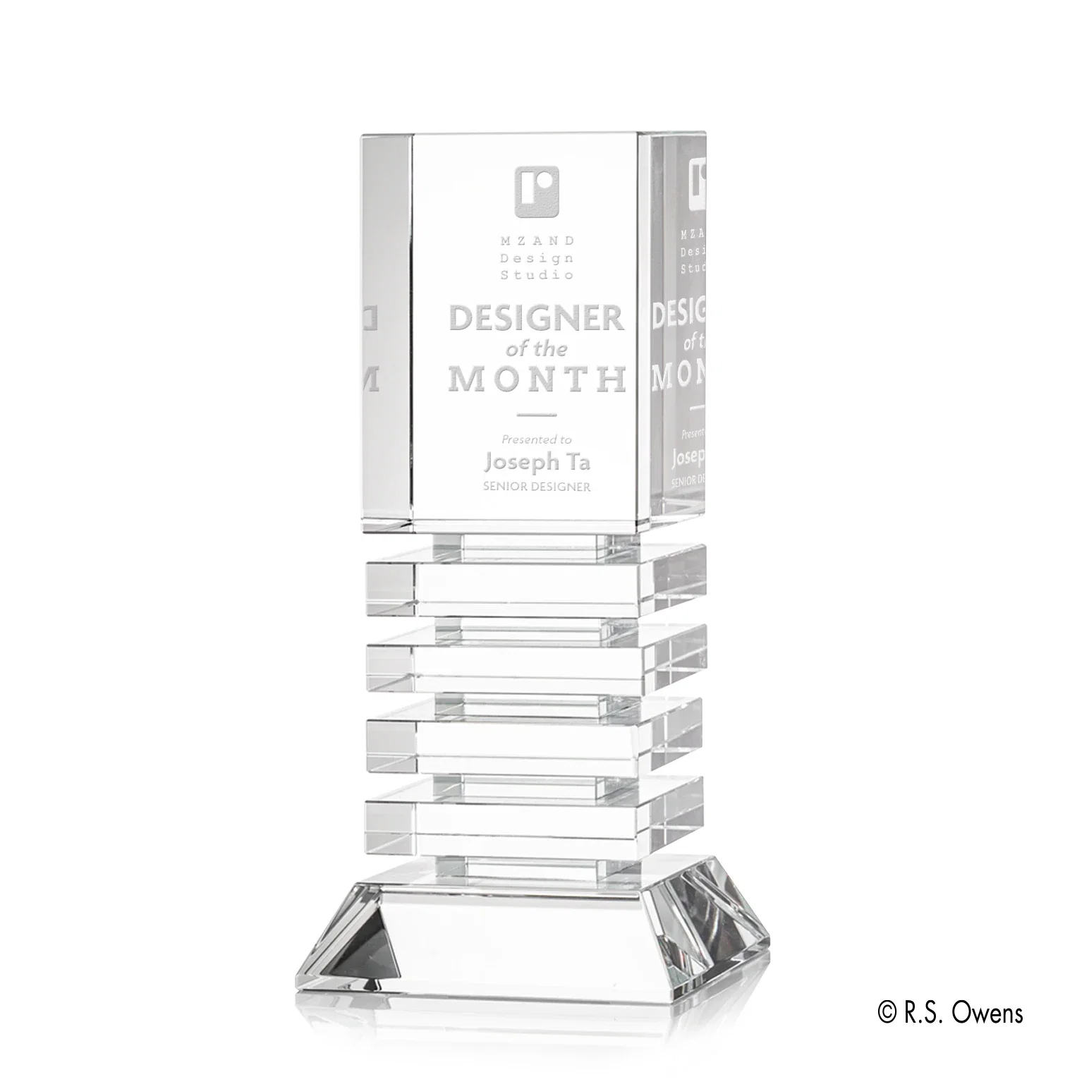 Custom Optical Crystal Tower Award with Stacked Channel Layers for corporate award ceremonies