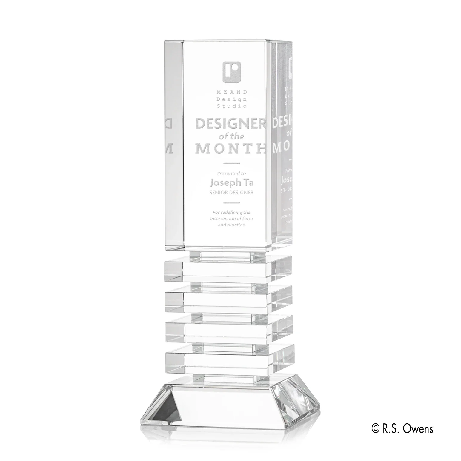 Custom Optical Crystal Tower Award with Stacked Channel Layers for service anniversary gifts