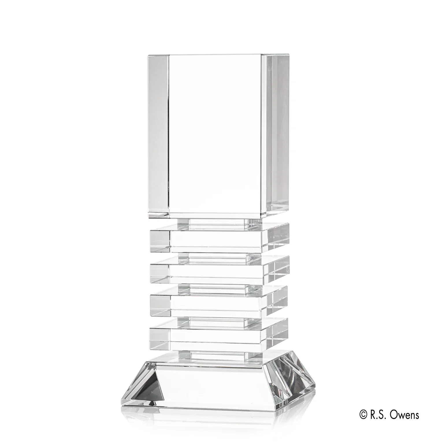 Custom Optical Crystal Tower Award with Stacked Channel Layers for retirement presentations