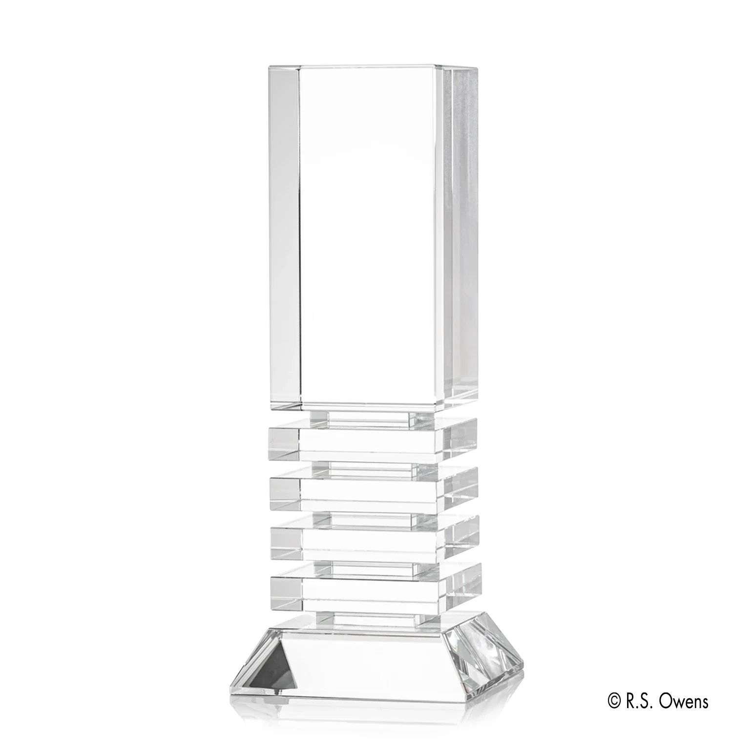 Custom Optical Crystal Tower Award with Stacked Channel Layers for team milestone celebrations