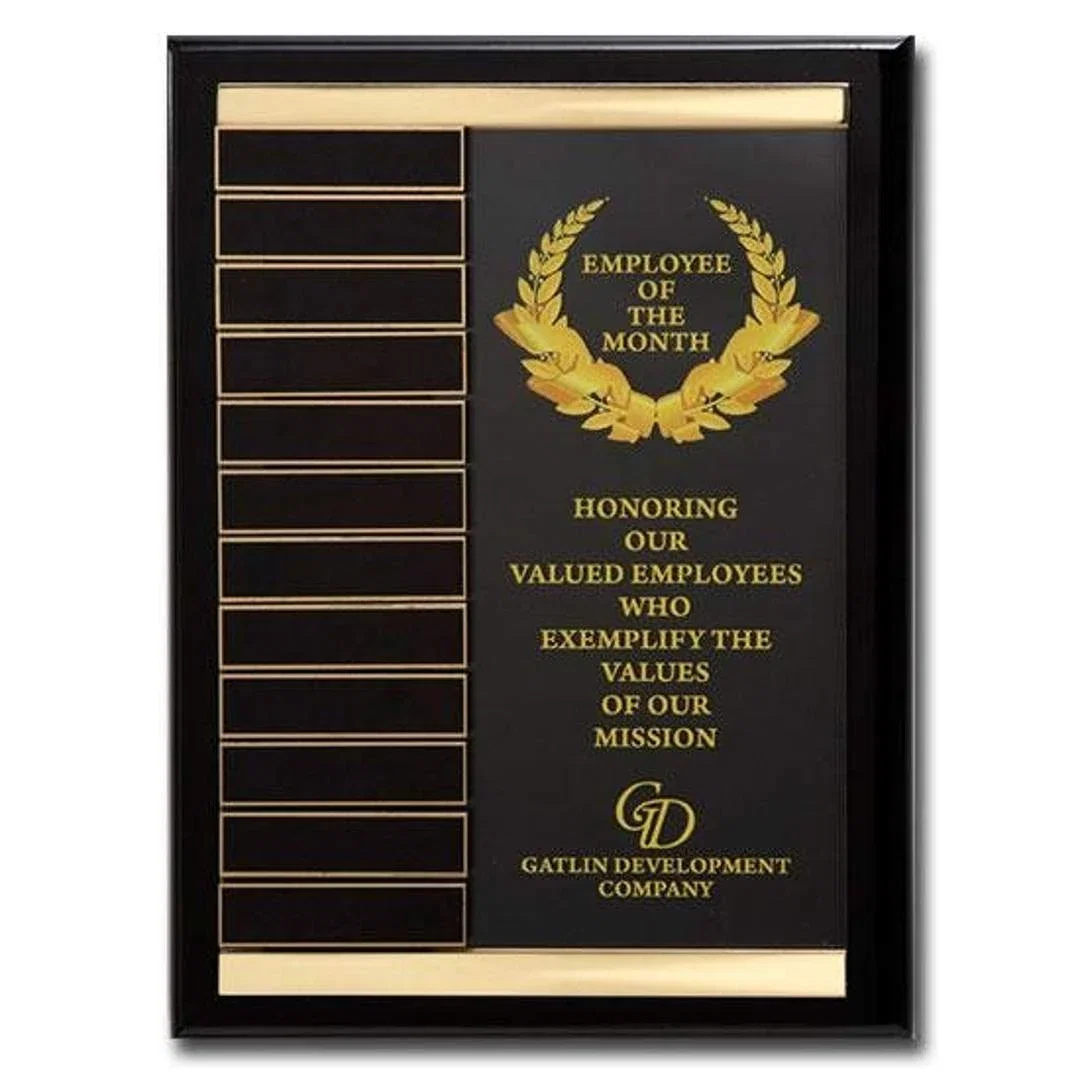 Custom Acrylic Perpetual Plaque With Magnetically Attached Brass Plates for employee recognition