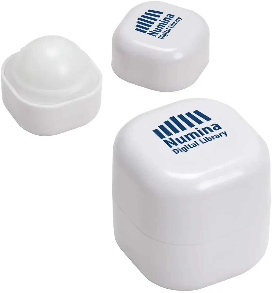 Chap-Cube custom lip balm cube opened to show the vanilla-flavored balm inside