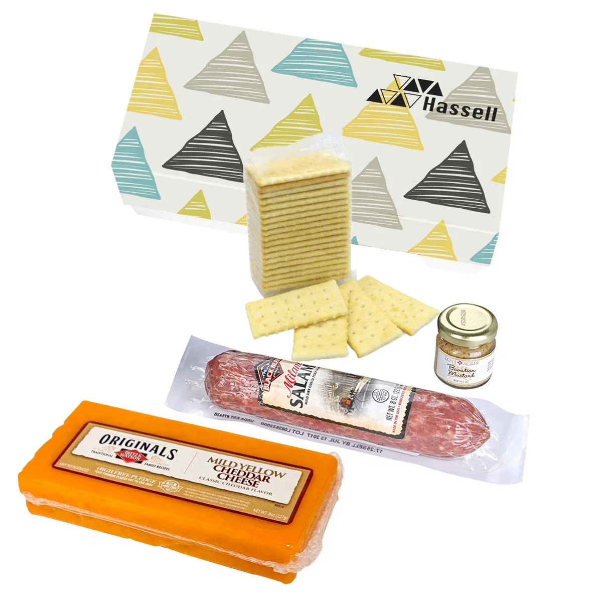Lid printed in full color tops the savory assortment box