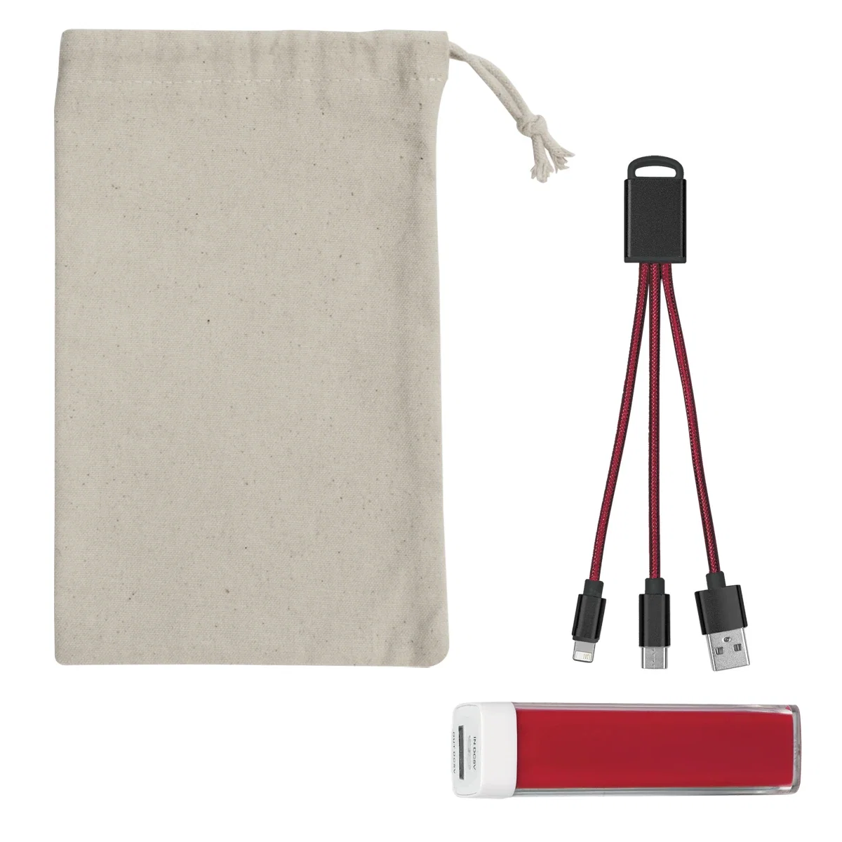 Cable coiled beside the natural bag that holds it