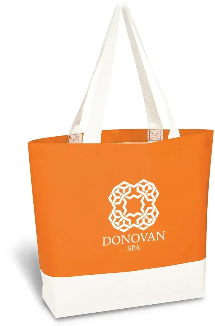 Non-woven laminated shopping tote sized for groceries and trade shows