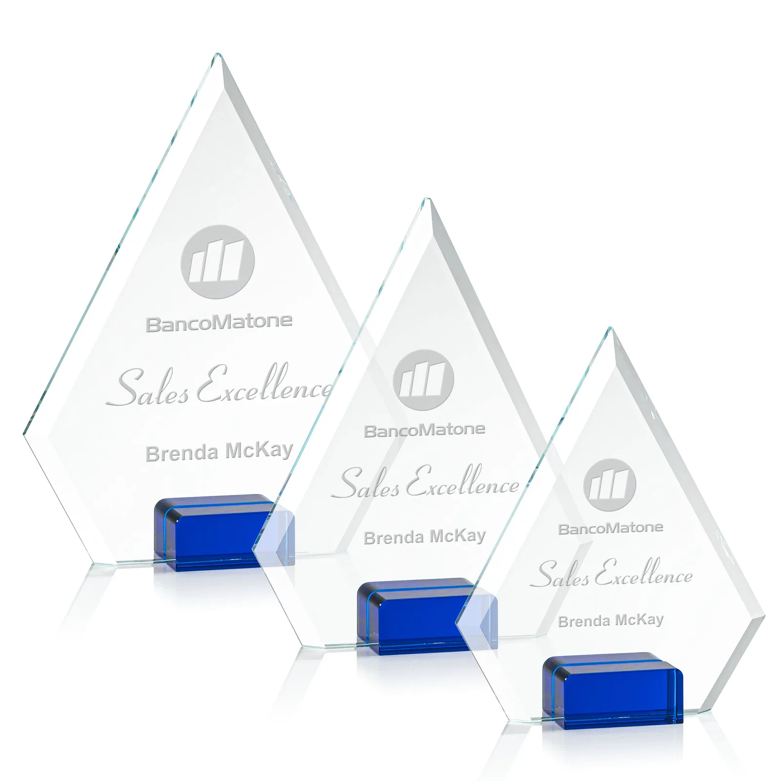 Custom Starfire Crystal Diamond Award Wedged Between Sapphire Panes for employee recognition