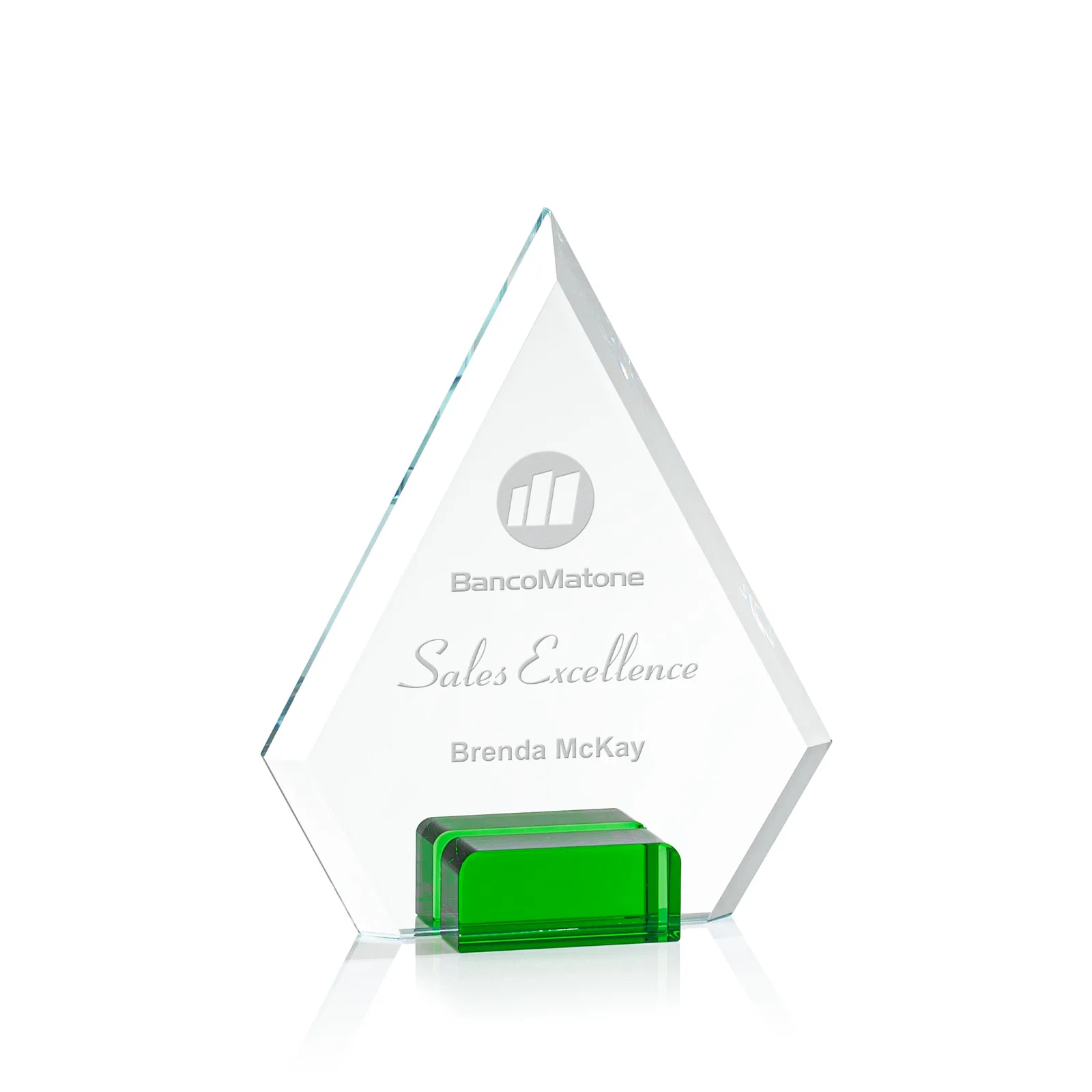 Custom Starfire Crystal Diamond Award Wedged Between Sapphire Panes for volunteer appreciation