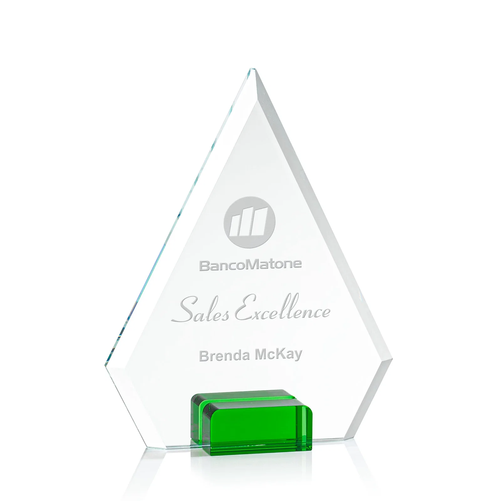 Custom Starfire Crystal Diamond Award Wedged Between Sapphire Panes for dealer and partner awards