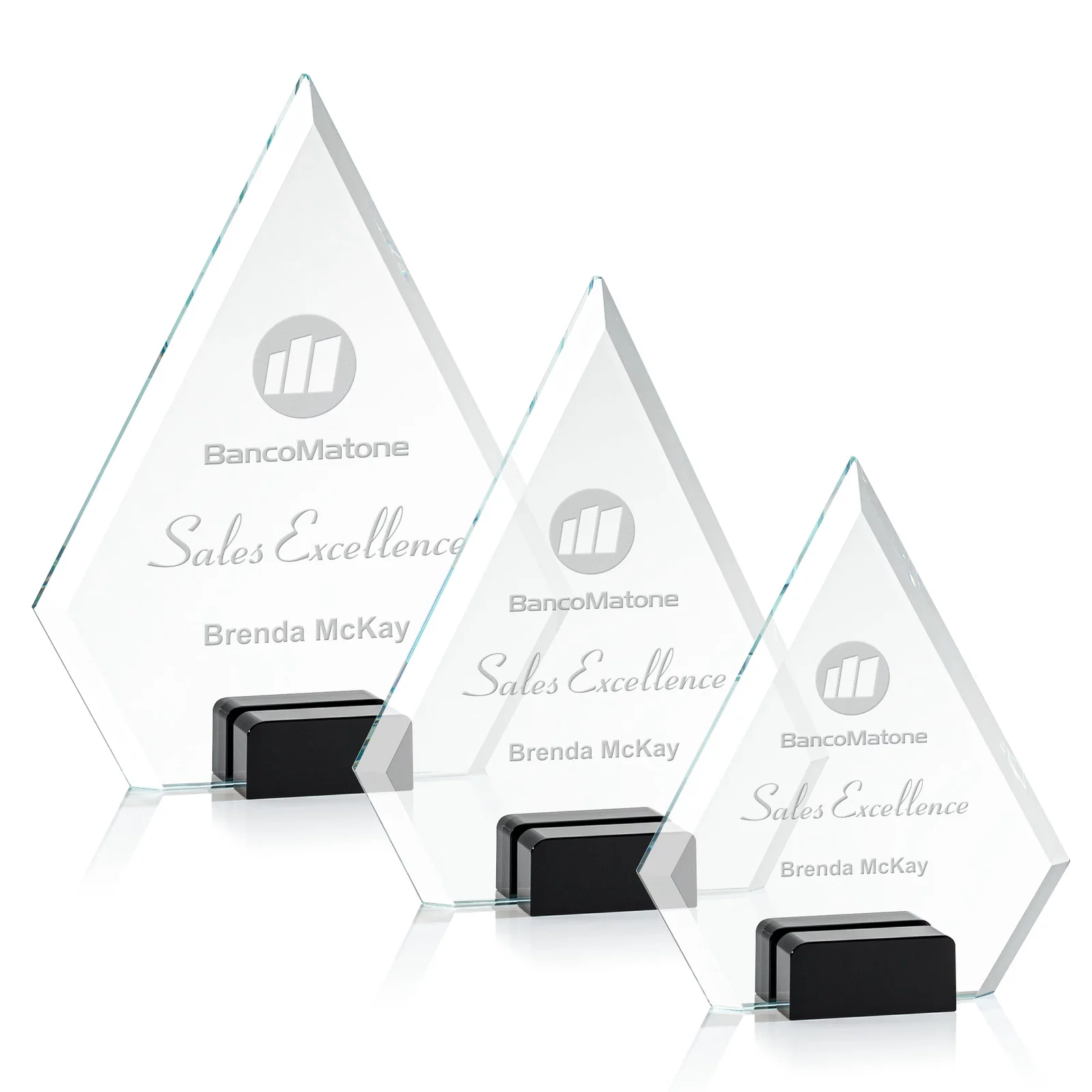 Personalized Starfire Crystal Diamond Award Wedged Between Sapphire Panes for employee recognition
