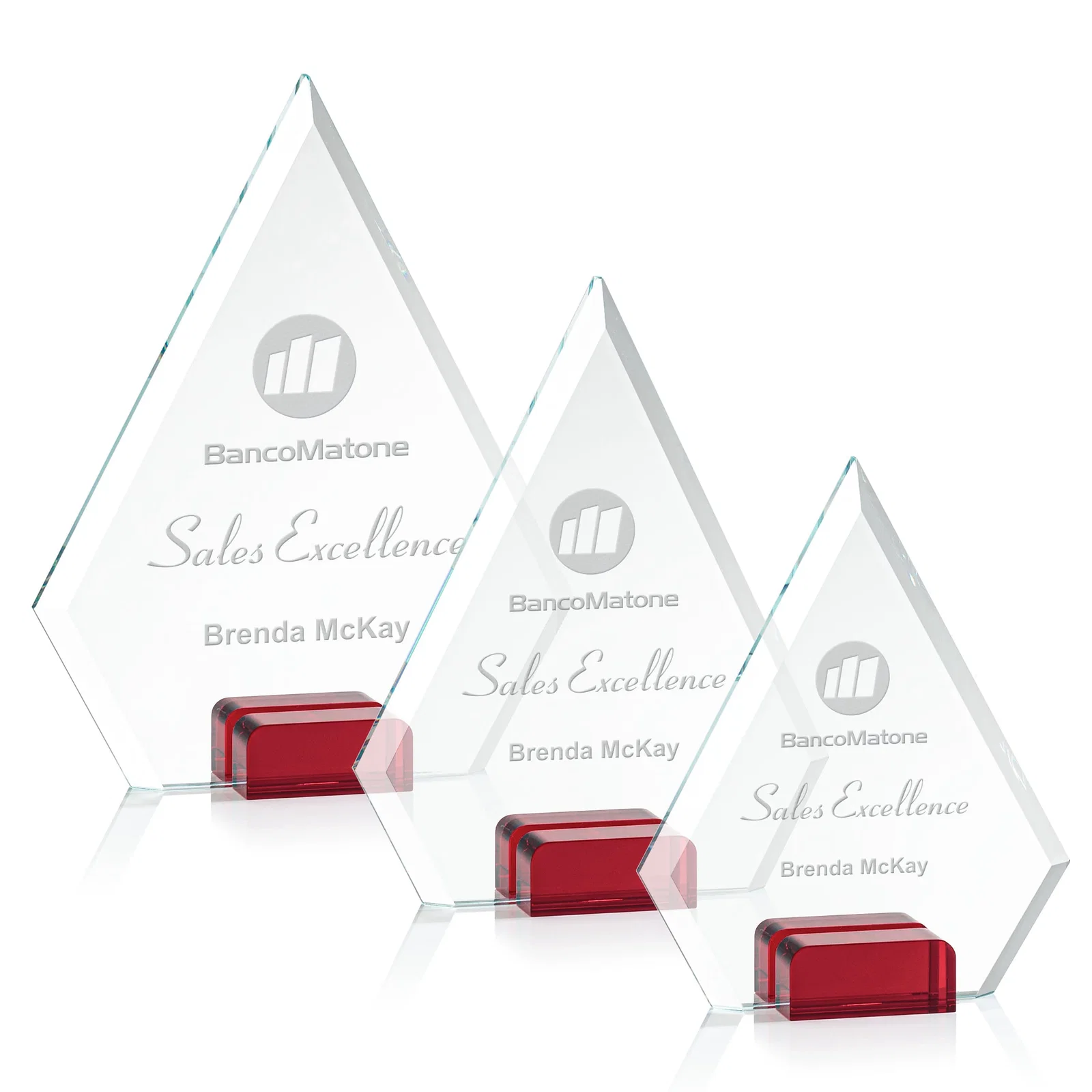 Personalized Starfire Crystal Diamond Award Wedged Between Sapphire Panes for retirement presentations