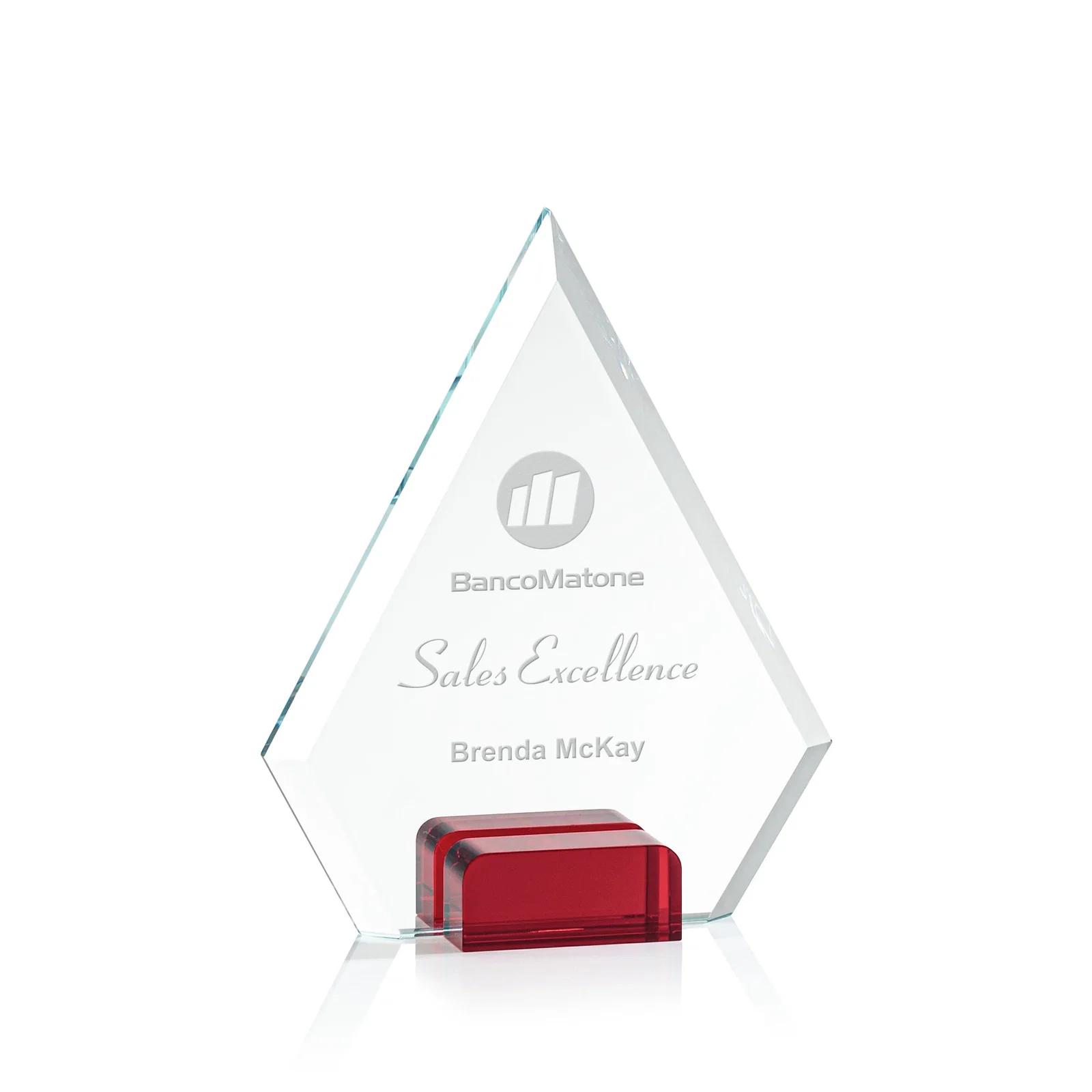 Personalized Starfire Crystal Diamond Award Wedged Between Sapphire Panes for team milestone celebrations