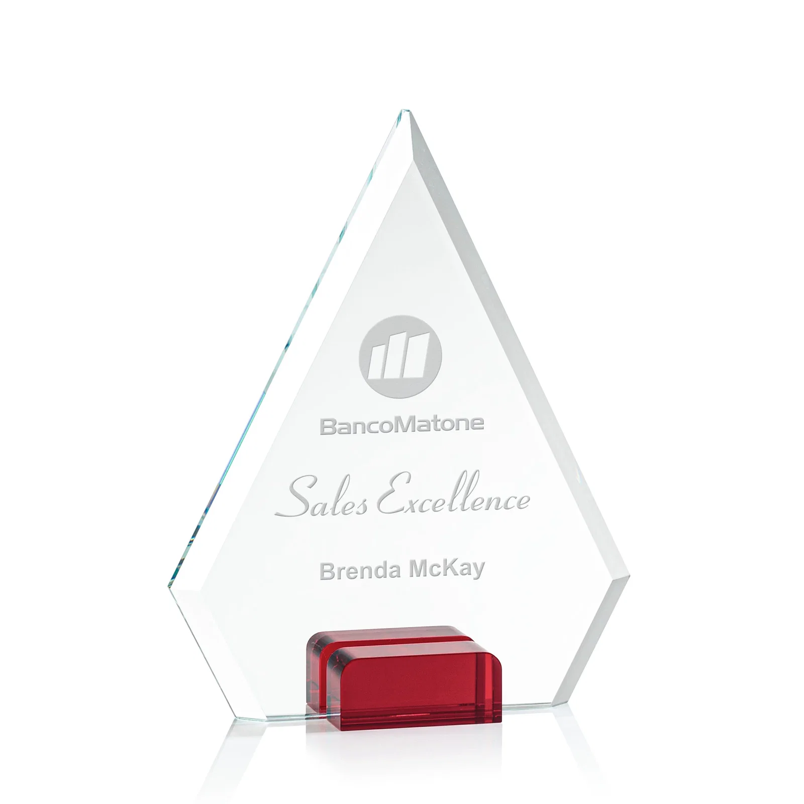 Personalized Starfire Crystal Diamond Award Wedged Between Sapphire Panes for donor appreciation