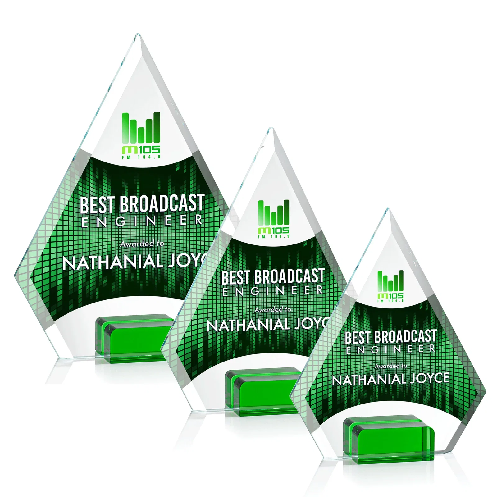 Promotional Starfire Crystal Diamond Award Wedged Between Sapphire Panes for employee recognition