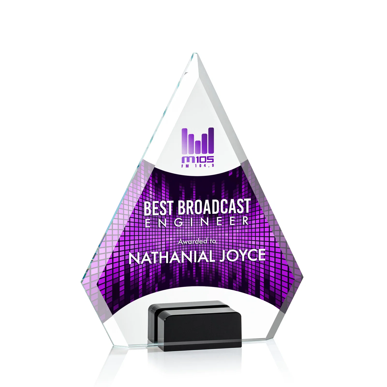 Promotional Starfire Crystal Diamond Award Wedged Between Sapphire Panes for donor appreciation