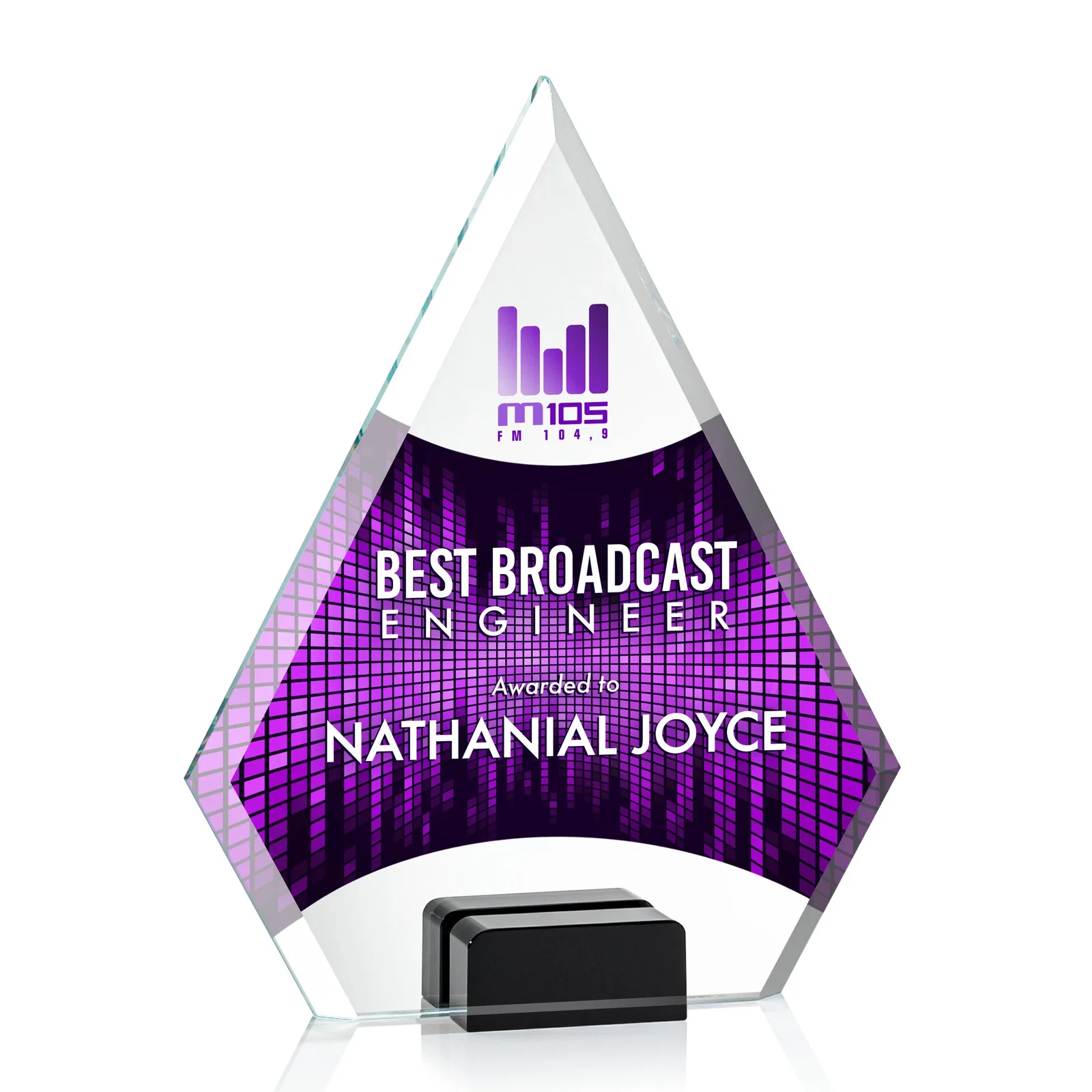 Promotional Starfire Crystal Diamond Award Wedged Between Sapphire Panes for graduation ceremonies
