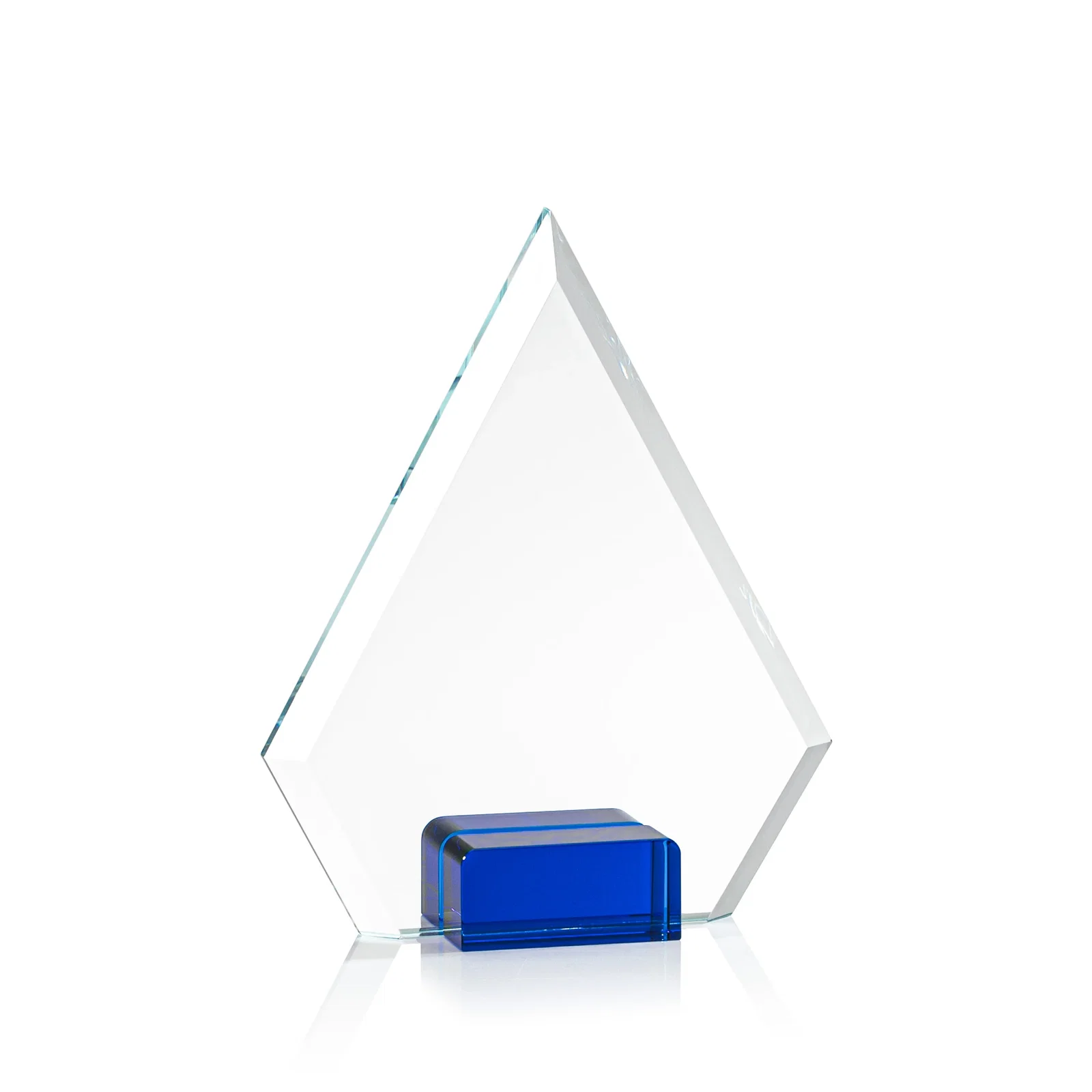 Branded Starfire Crystal Diamond Award Wedged Between Sapphire Panes for retirement presentations