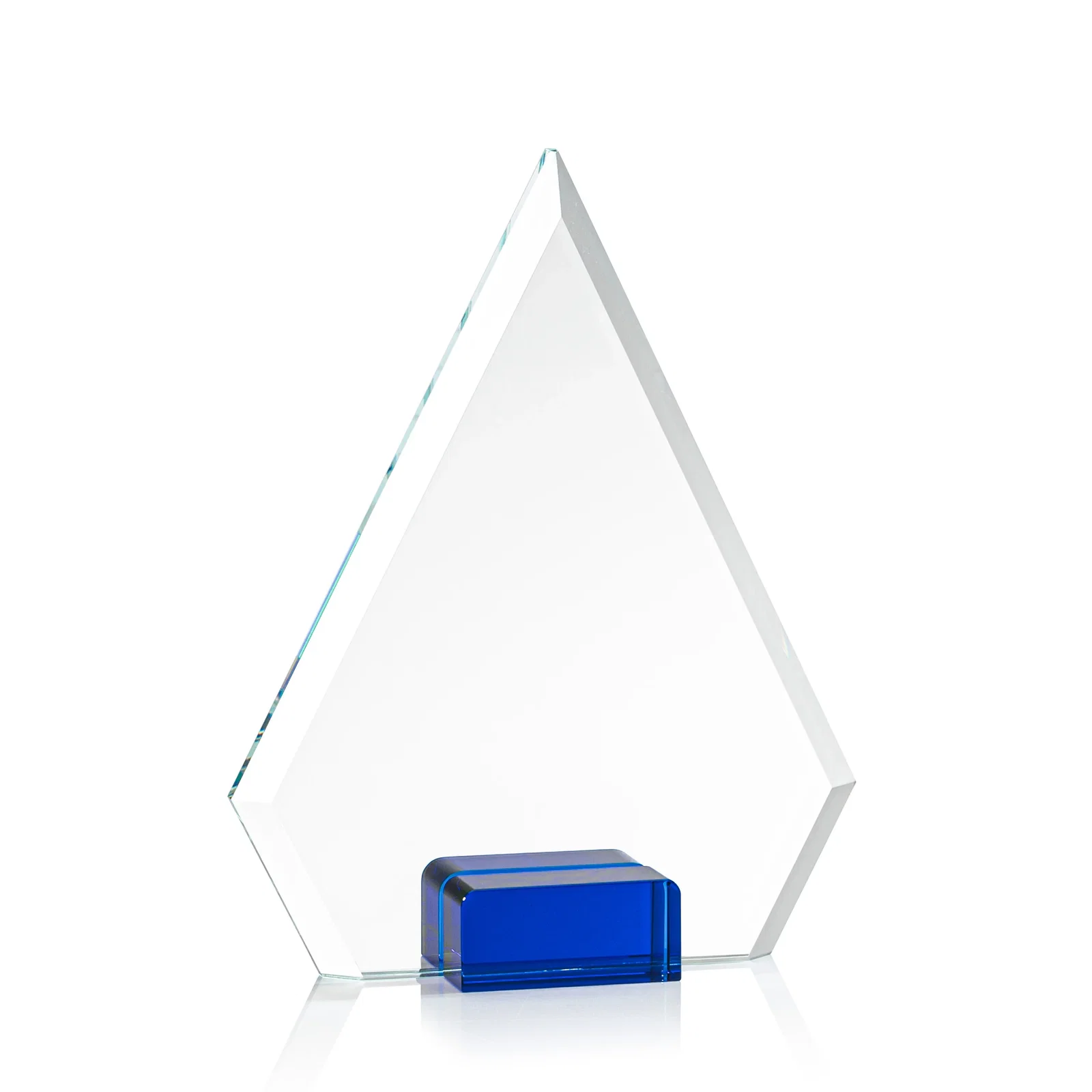 Branded Starfire Crystal Diamond Award Wedged Between Sapphire Panes for team milestone celebrations