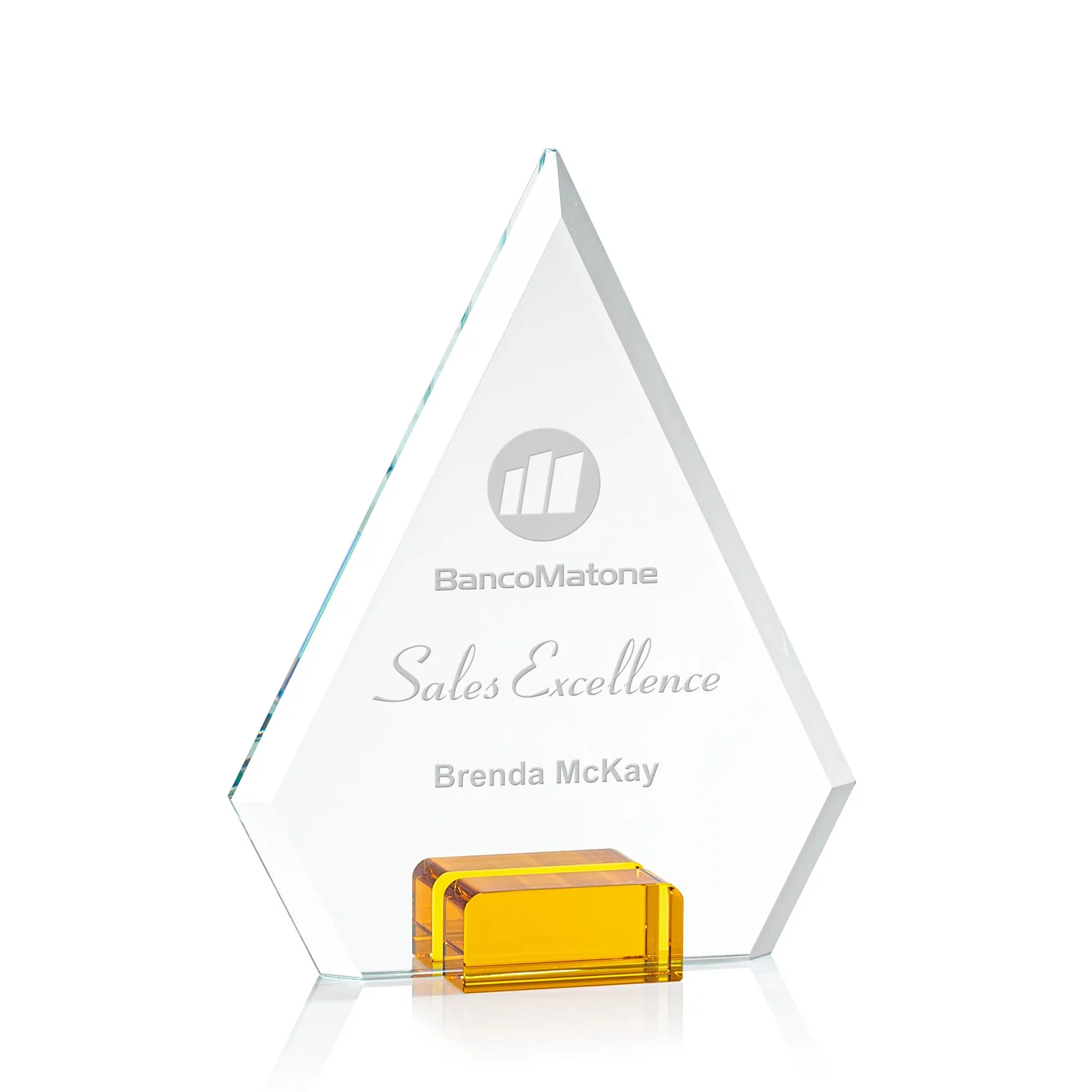 Custom Starfire Crystal Diamond Award Wedged Between Sapphire Panes for donor appreciation