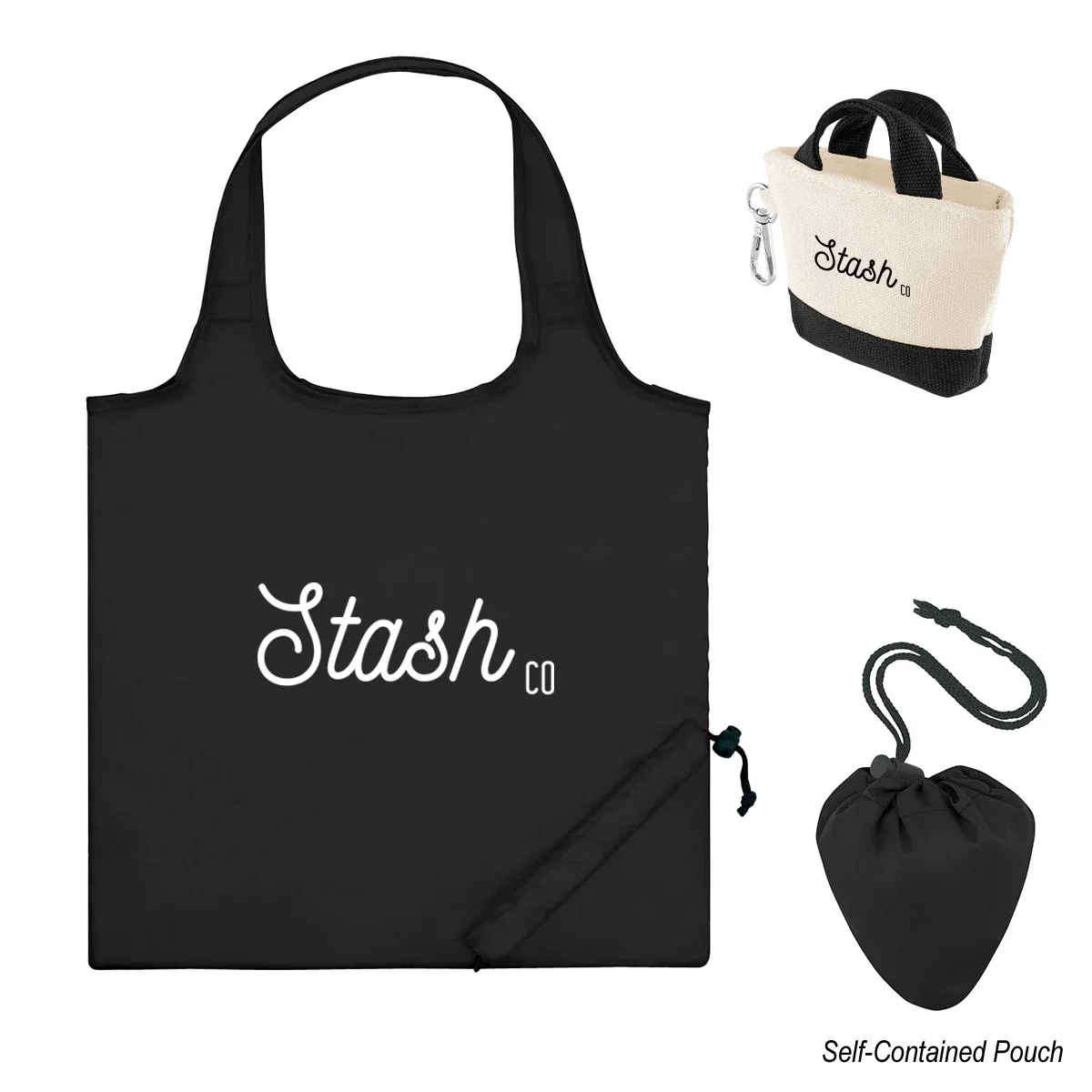 Black tote from the set shown with handles upright