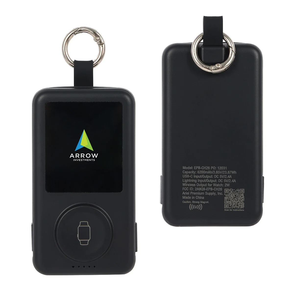 Side profile of the Charter Power Bank showing the keyring attachment