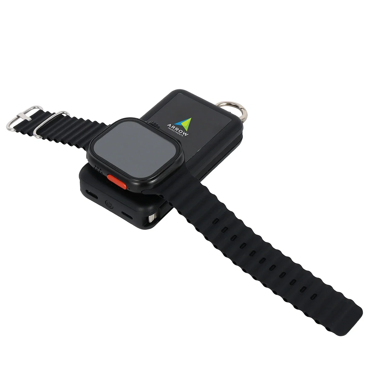 Charter Power Bank in use, charging a smartwatch on the built-in watch charger