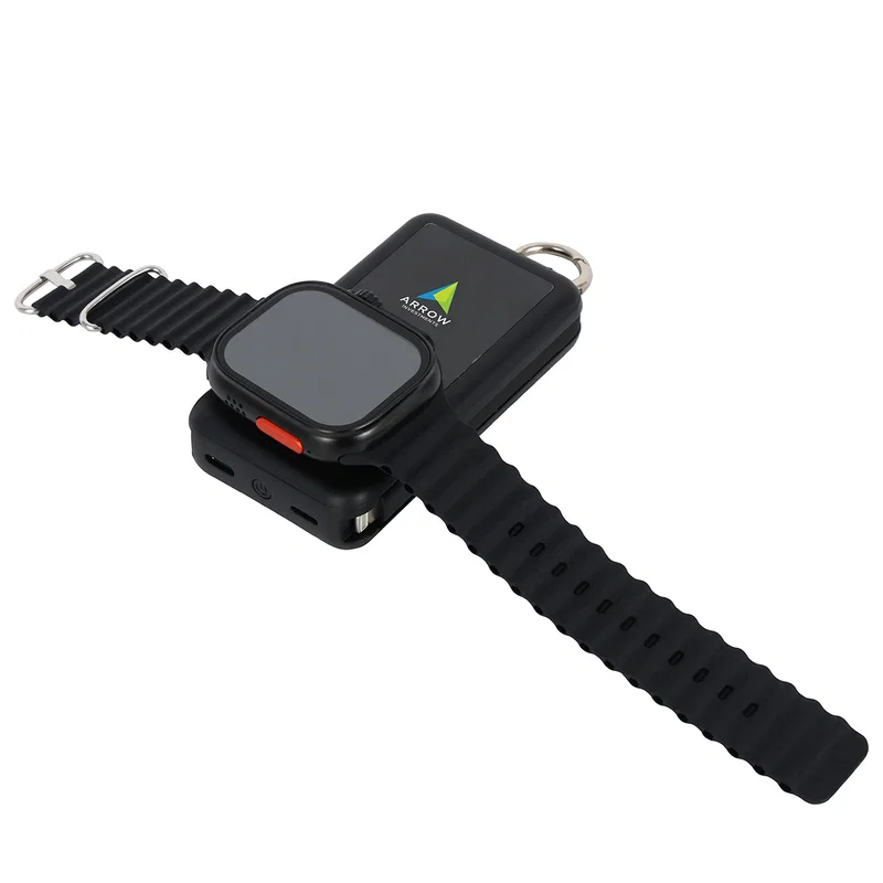Charter Power Bank in use, charging a smartwatch on the built-in watch charger