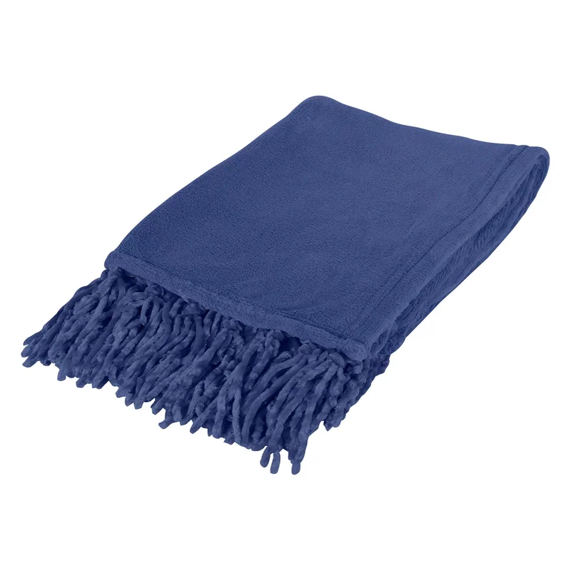 Black chenille throw draped over the arm of a sofa