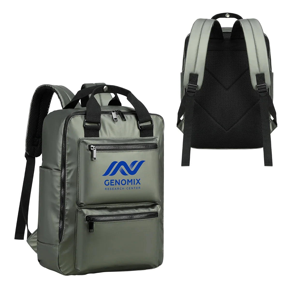 Chateau leatherette laptop backpack with custom logo, hero front view