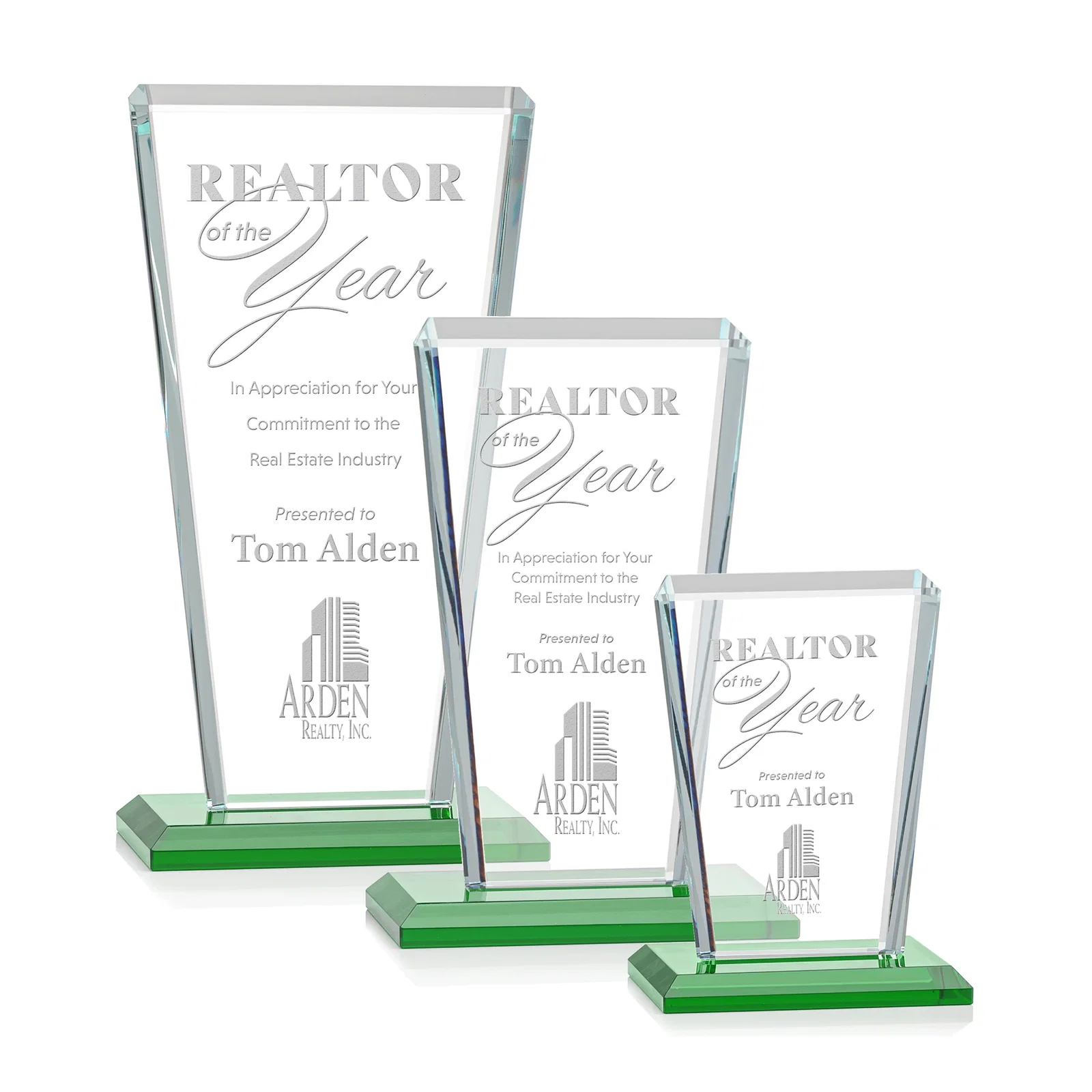 Personalized Starfire Crystal Award on Rosewood Base, Full-Color Print Option for employee recognition