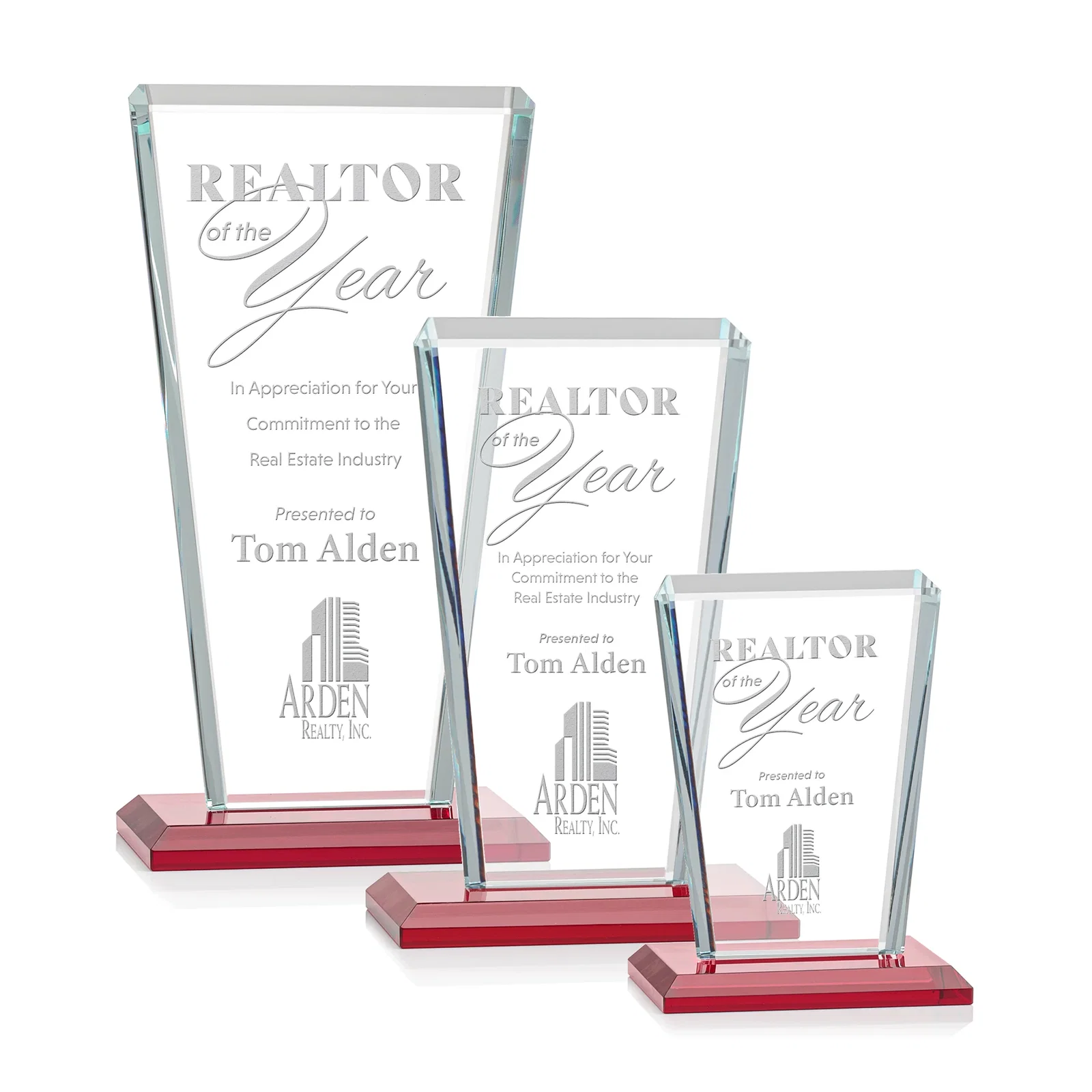 Personalized Starfire Crystal Award on Rosewood Base, Full-Color Print Option for safety achievement programs