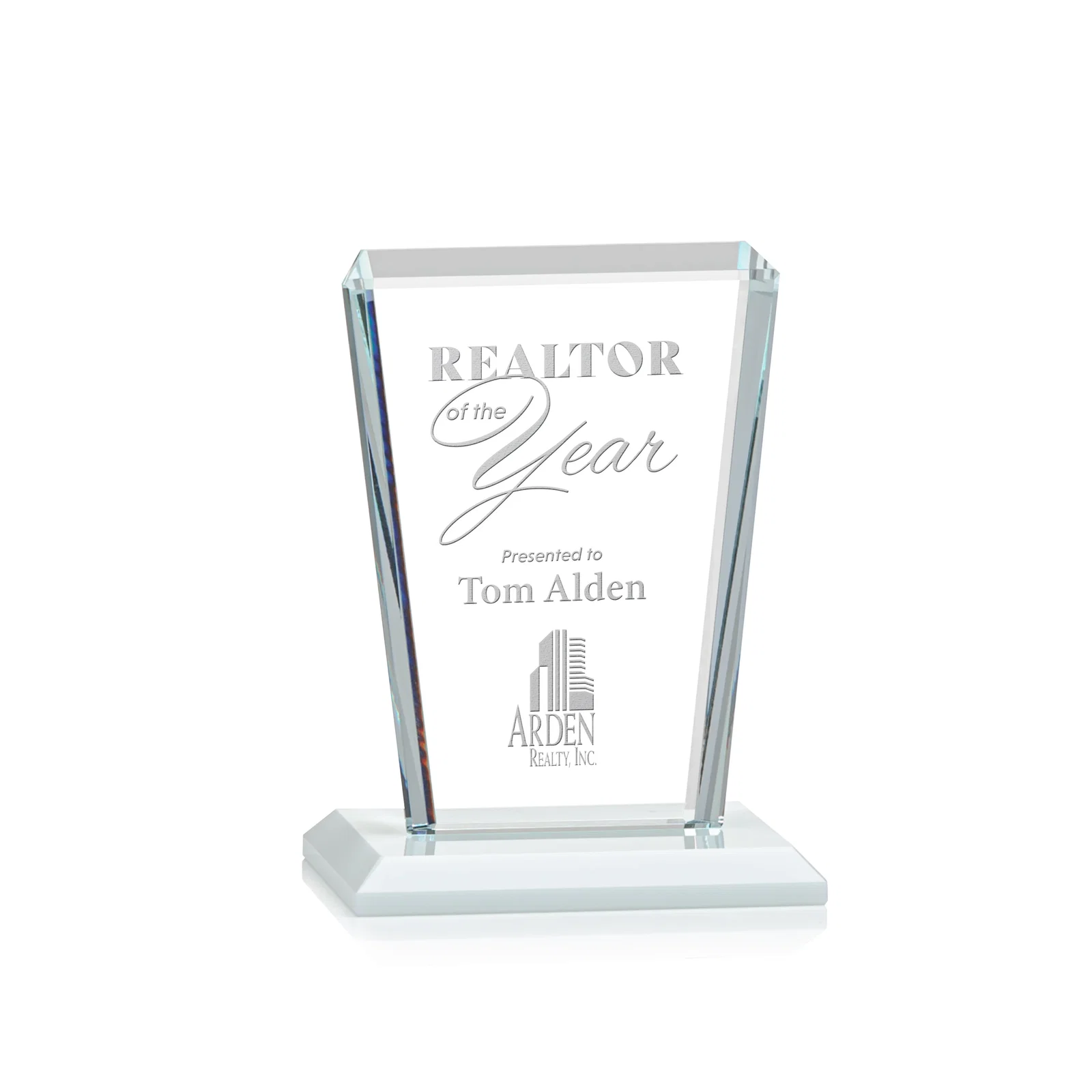 Promotional Starfire Crystal Award on Rosewood Base, Full-Color Print Option for team milestone celebrations