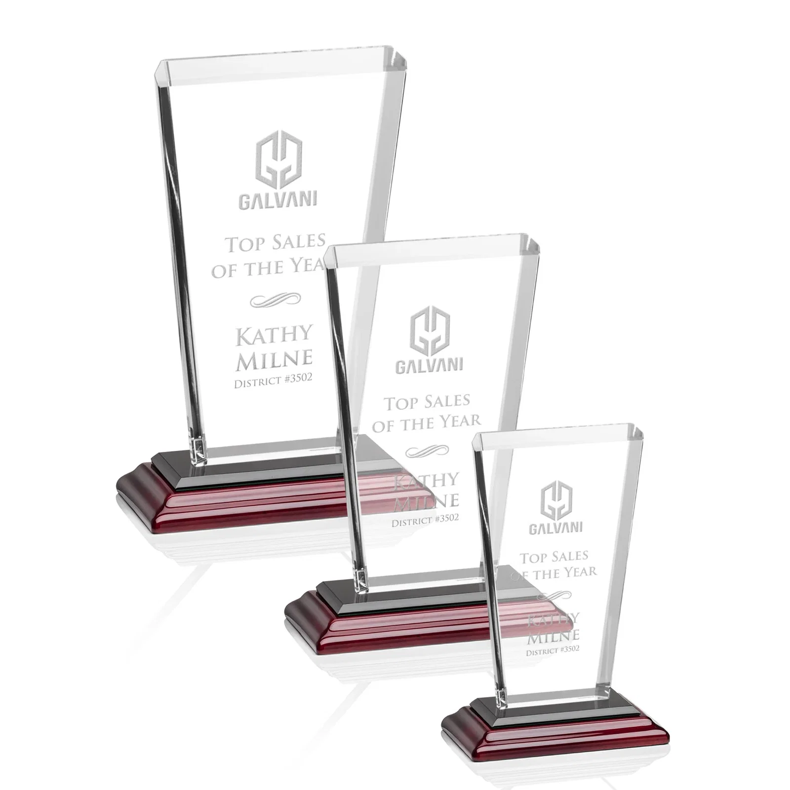 Promotional Starfire Crystal Award on Rosewood Base, Full-Color Print Option for safety achievement programs