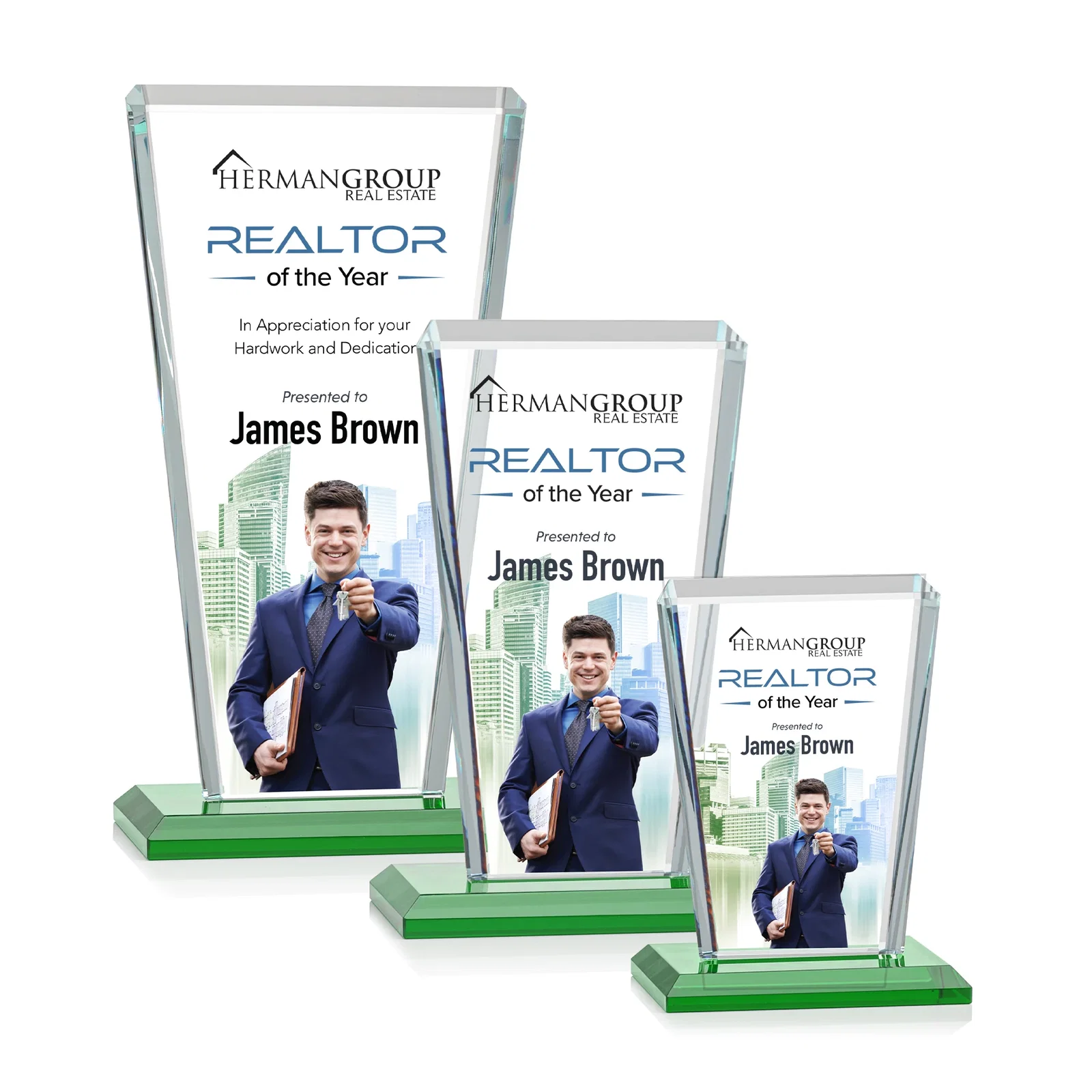 Branded Starfire Crystal Award on Rosewood Base, Full-Color Print Option for safety achievement programs