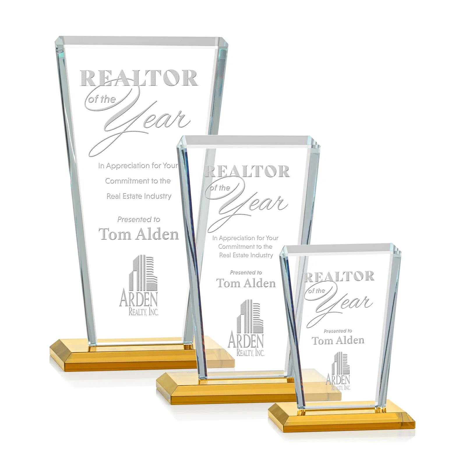 Custom Starfire Crystal Award on Rosewood Base, Full-Color Print Option for safety achievement programs
