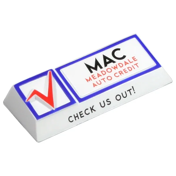 Check mark shaped stress reliever with a pad-printed top imprint