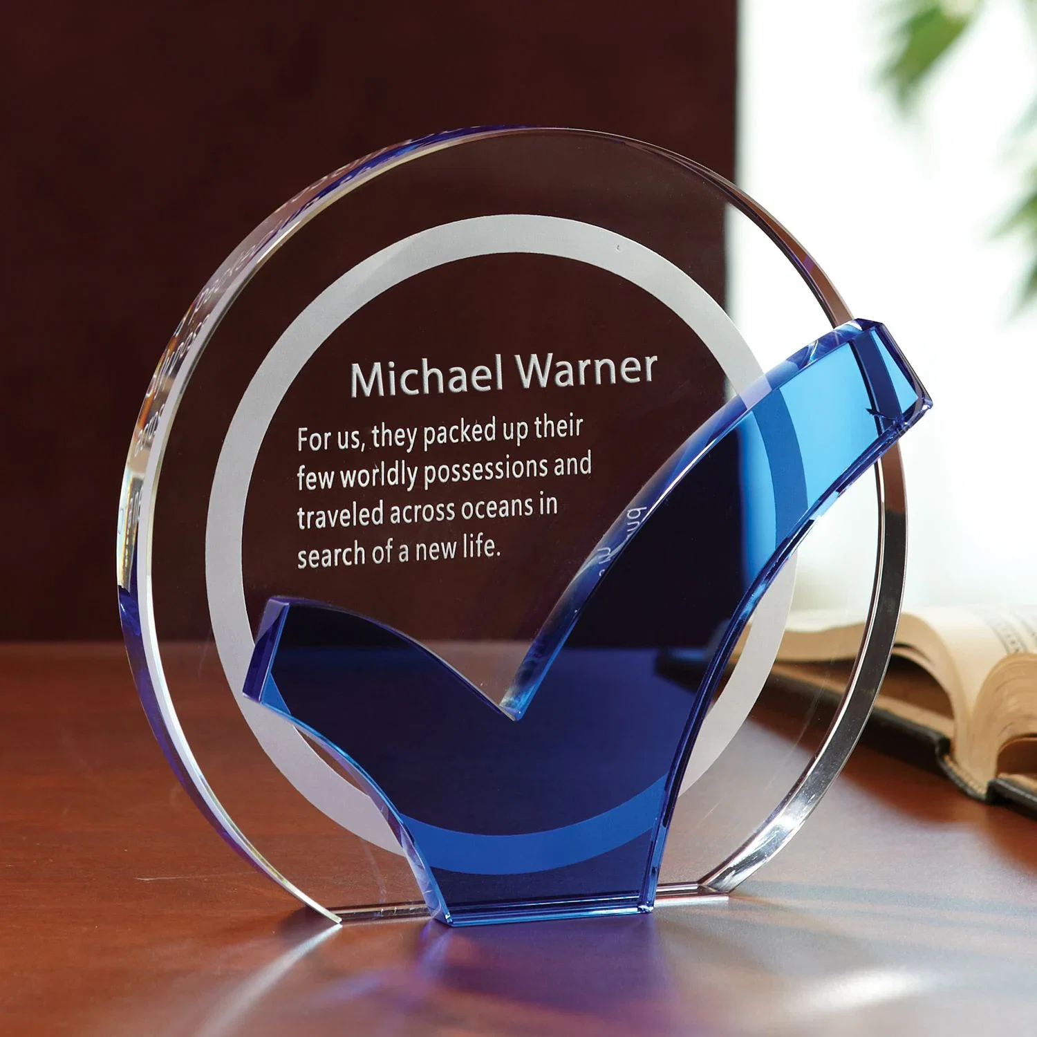 Promotional Checkmark Award — Clear / Blue — view 2