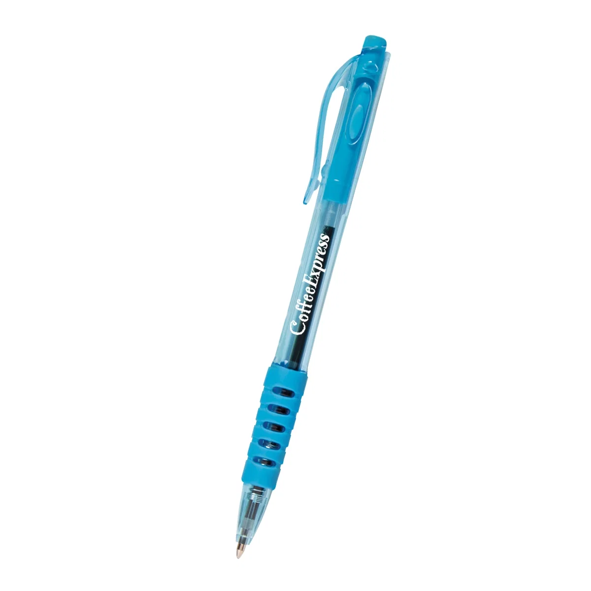 Translucent barrel pen measuring five and a half inches long