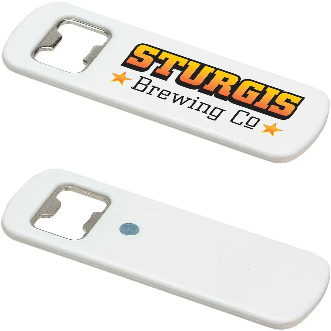 Cheers custom magnetic bottle opener, branded ABS opener that clings to the fridge, front view
